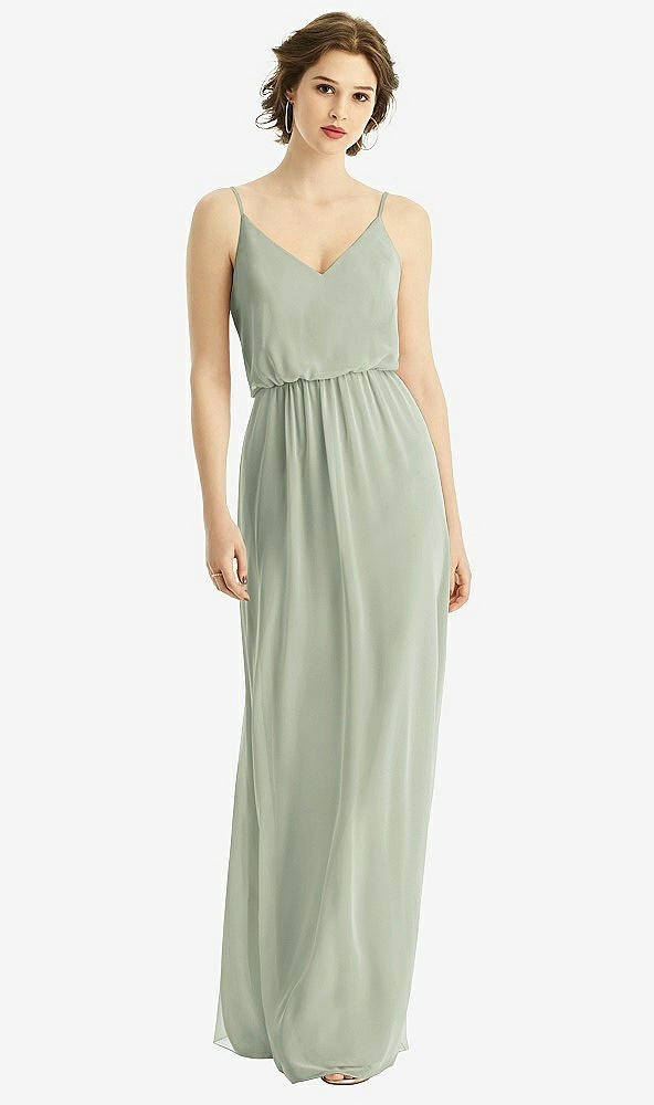 Front View - Celadon V-Neck Blouson Bodice Chiffon Maxi Dress