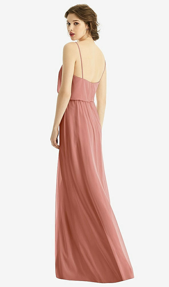 Back View - Desert Rose V-Neck Blouson Bodice Chiffon Maxi Dress