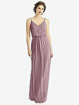 Front View Thumbnail - Dusty Rose V-Neck Blouson Bodice Chiffon Maxi Dress