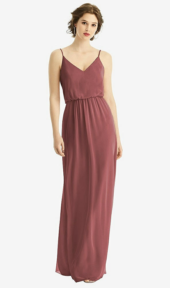 Front View - English Rose V-Neck Blouson Bodice Chiffon Maxi Dress