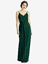 Front View Thumbnail - Hunter Green V-Neck Blouson Bodice Chiffon Maxi Dress