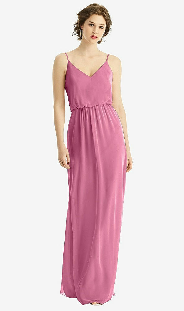 Front View - Orchid Pink V-Neck Blouson Bodice Chiffon Maxi Dress