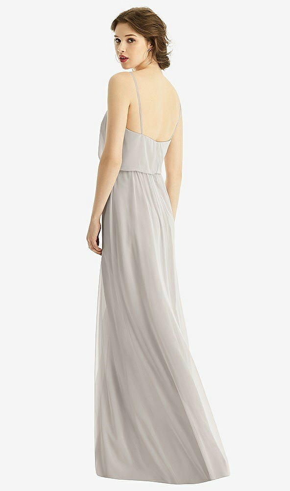 Back View - Oyster V-Neck Blouson Bodice Chiffon Maxi Dress