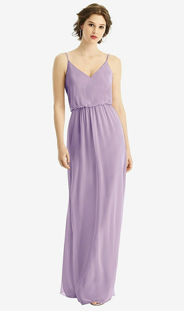 Front View - Pale Purple V-Neck Blouson Bodice Chiffon Maxi Dress