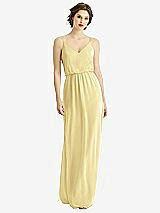 Front View Thumbnail - Pale Yellow V-Neck Blouson Bodice Chiffon Maxi Dress