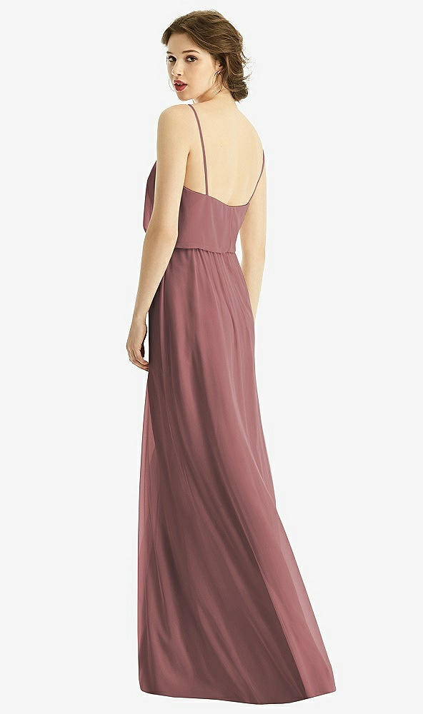 Back View - Rosewood V-Neck Blouson Bodice Chiffon Maxi Dress