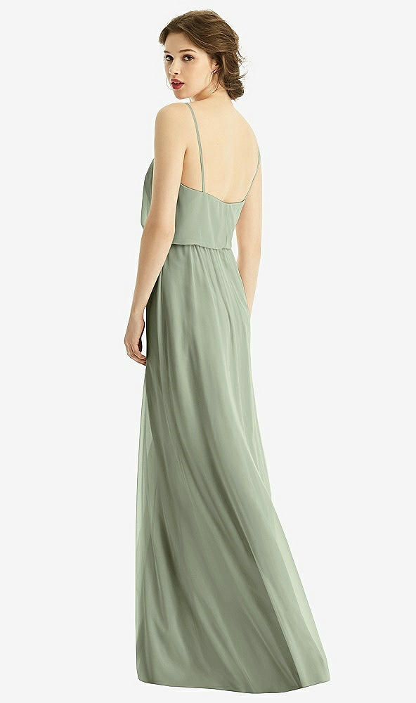 Back View - Sage V-Neck Blouson Bodice Chiffon Maxi Dress