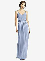 Front View Thumbnail - Sky Blue V-Neck Blouson Bodice Chiffon Maxi Dress