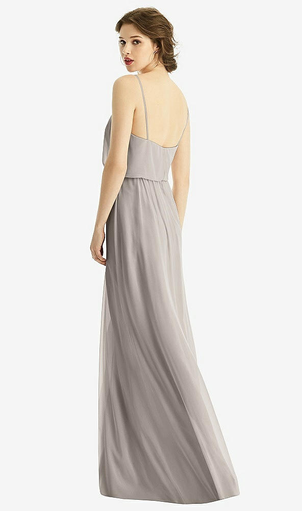 Back View - Taupe V-Neck Blouson Bodice Chiffon Maxi Dress