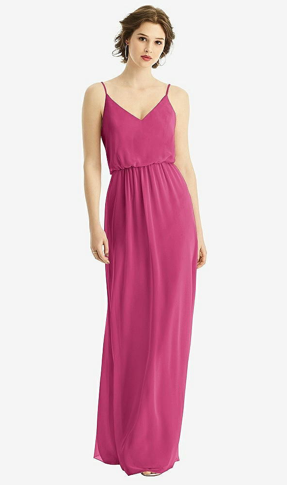 Front View - Tea Rose V-Neck Blouson Bodice Chiffon Maxi Dress