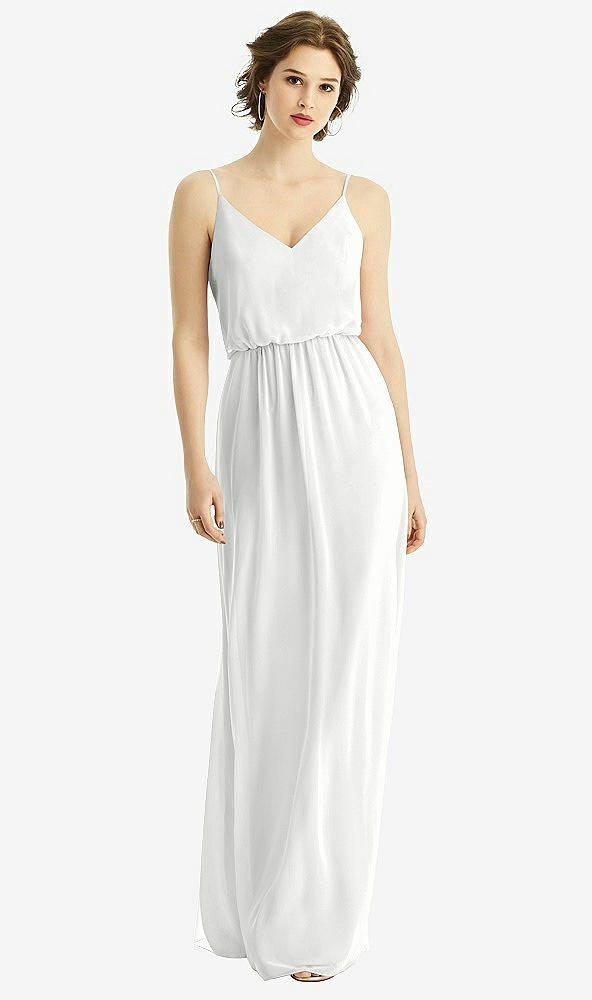 Front View - White V-Neck Blouson Bodice Chiffon Maxi Dress