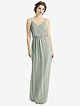 Front View Thumbnail - Willow Green V-Neck Blouson Bodice Chiffon Maxi Dress