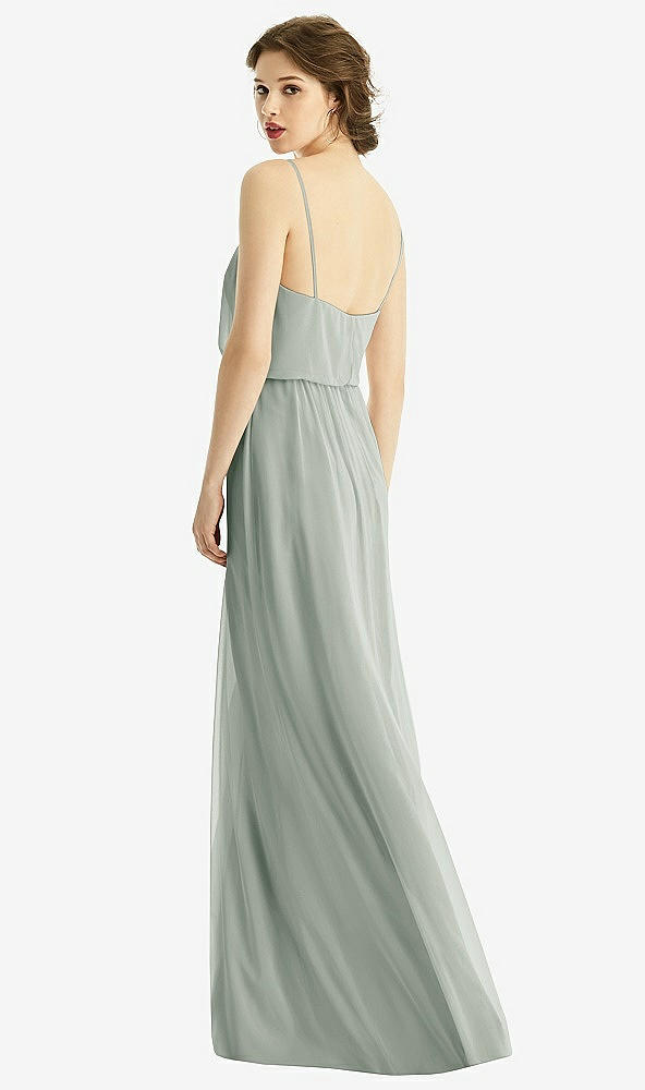 Back View - Willow Green V-Neck Blouson Bodice Chiffon Maxi Dress