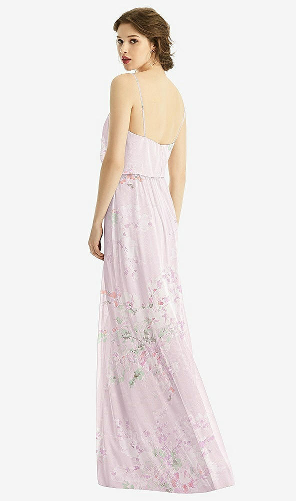 Back View - Watercolor Print V-Neck Blouson Bodice Chiffon Maxi Dress