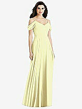 Rear View Thumbnail - Butter Yellow Off-the-Shoulder Open Cowl-Back Maxi Dress