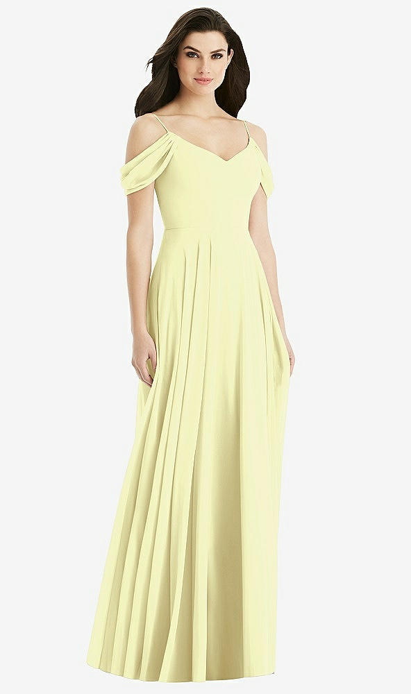 Back View - Butter Yellow Off-the-Shoulder Open Cowl-Back Maxi Dress