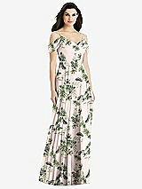 Rear View Thumbnail - Palm Beach Print Off-the-Shoulder Open Cowl-Back Maxi Dress