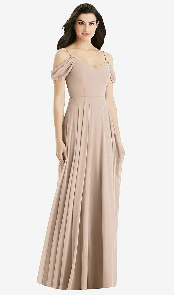 Back View - Topaz Off-the-Shoulder Open Cowl-Back Maxi Dress