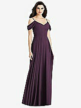 Rear View Thumbnail - Aubergine Off-the-Shoulder Open Cowl-Back Maxi Dress