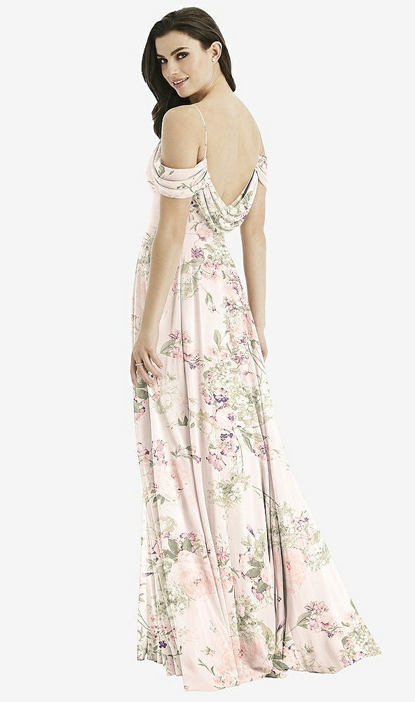 Front View - Blush Garden Off-the-Shoulder Open Cowl-Back Maxi Dress