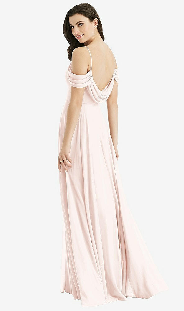 Front View - Blush Off-the-Shoulder Open Cowl-Back Maxi Dress