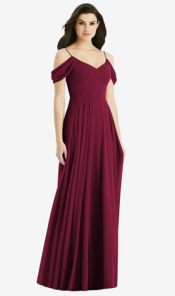 Back View - Cabernet Off-the-Shoulder Open Cowl-Back Maxi Dress