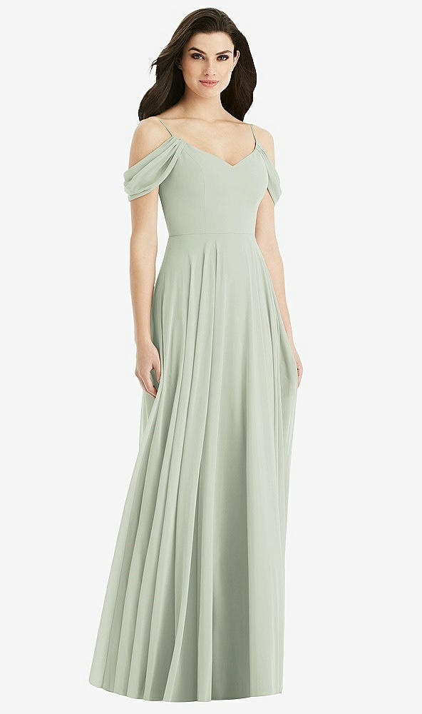 Back View - Celadon Off-the-Shoulder Open Cowl-Back Maxi Dress