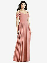 Rear View Thumbnail - Desert Rose Off-the-Shoulder Open Cowl-Back Maxi Dress