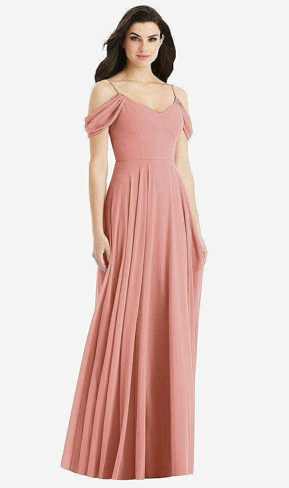 Back View - Desert Rose Off-the-Shoulder Open Cowl-Back Maxi Dress