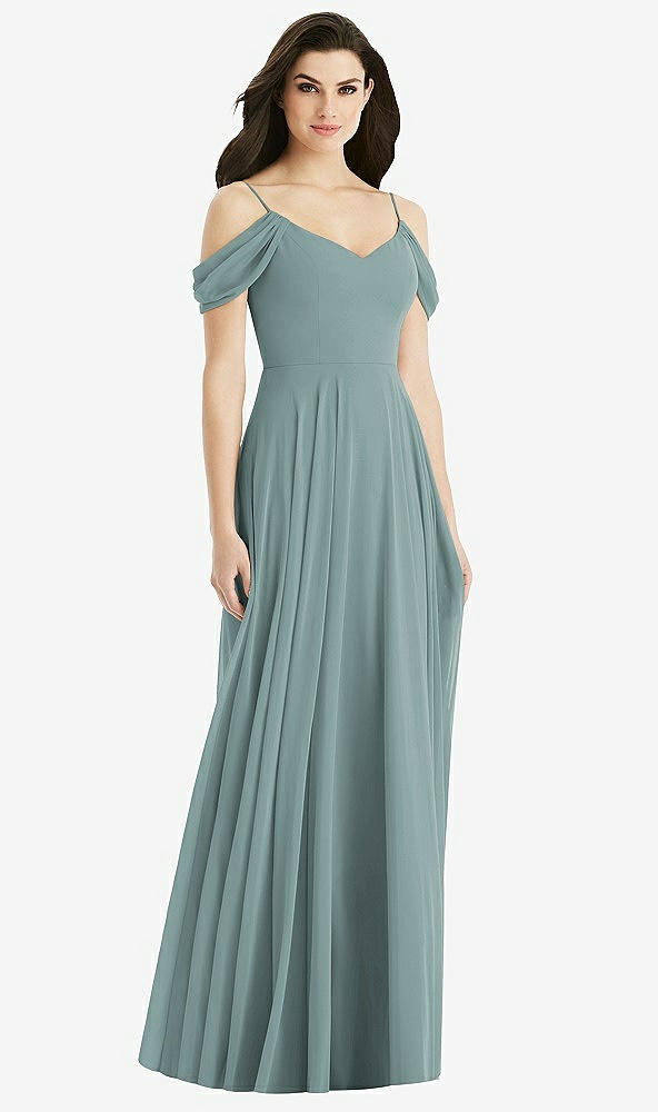 Back View - Icelandic Off-the-Shoulder Open Cowl-Back Maxi Dress