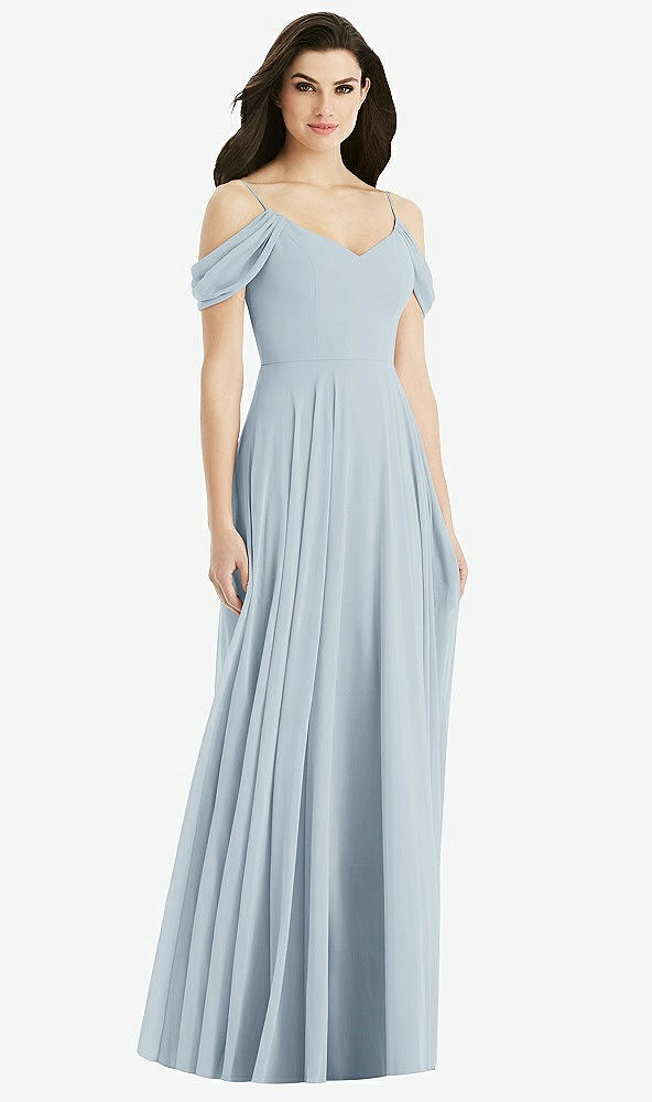 Back View - Mist Off-the-Shoulder Open Cowl-Back Maxi Dress