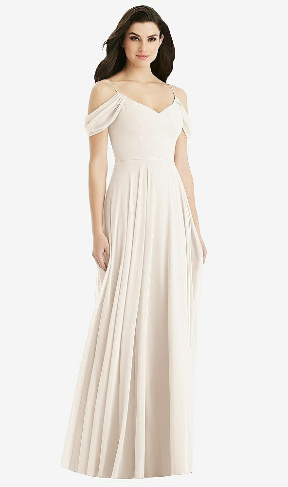 Back View - Oat Off-the-Shoulder Open Cowl-Back Maxi Dress