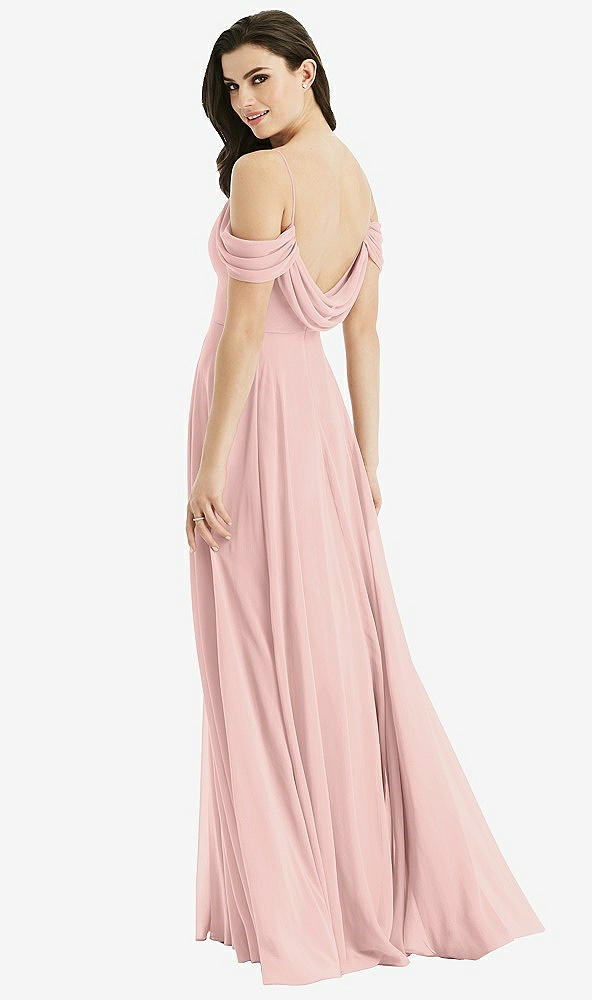 Front View - Rose - PANTONE Rose Quartz Off-the-Shoulder Open Cowl-Back Maxi Dress