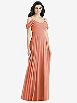 Rear View Thumbnail - Terracotta Copper Off-the-Shoulder Open Cowl-Back Maxi Dress