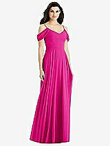 Rear View Thumbnail - Think Pink Off-the-Shoulder Open Cowl-Back Maxi Dress