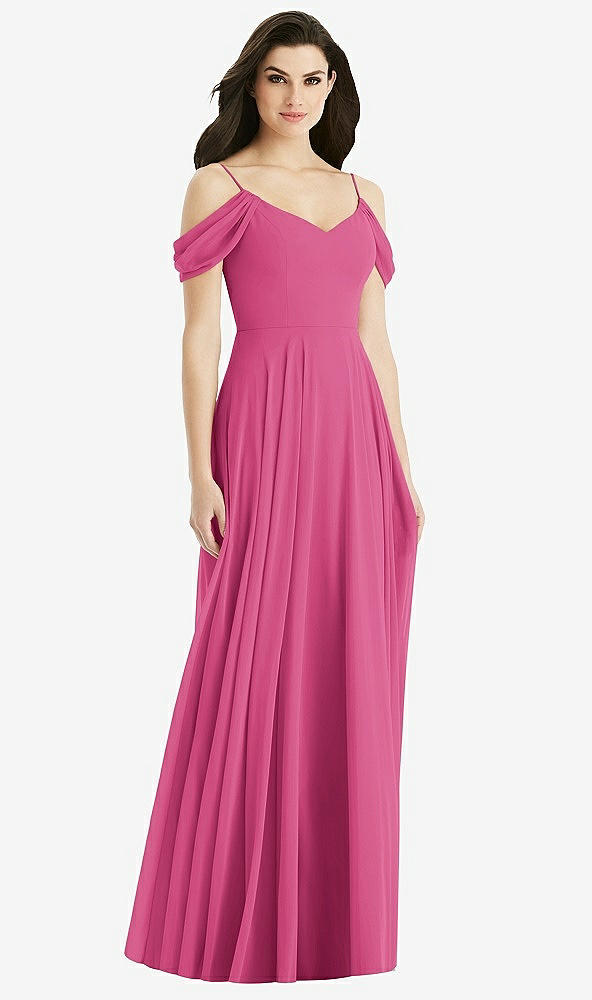 Back View - Tea Rose Off-the-Shoulder Open Cowl-Back Maxi Dress