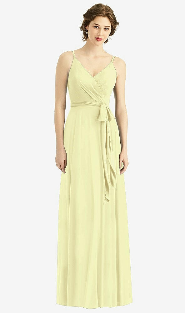 Front View - Butter Yellow Draped Wrap Chiffon Maxi Dress with Sash