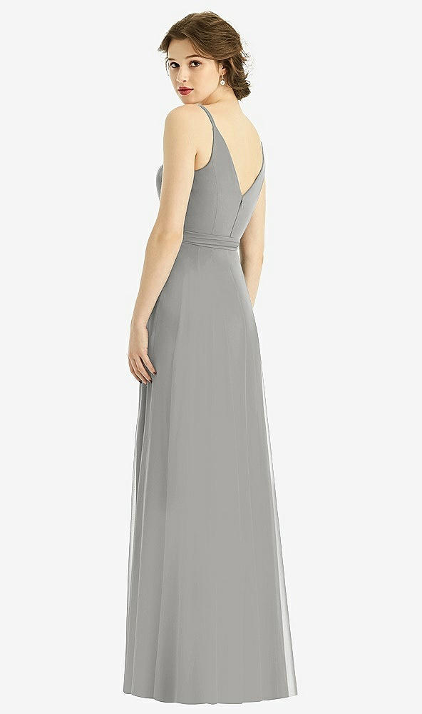 Back View - Chelsea Gray Draped Wrap Chiffon Maxi Dress with Sash