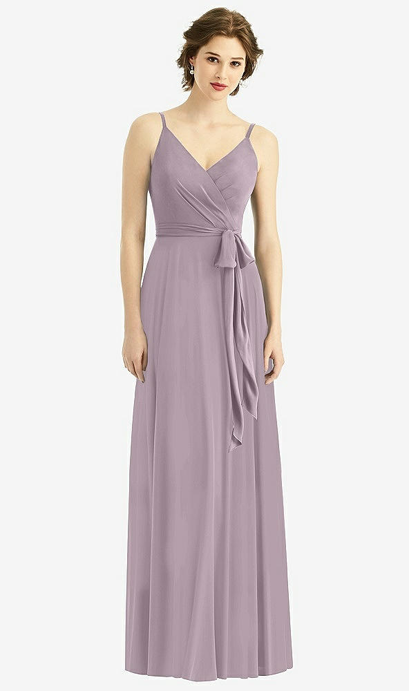 Front View - Lilac Dusk Draped Wrap Chiffon Maxi Dress with Sash