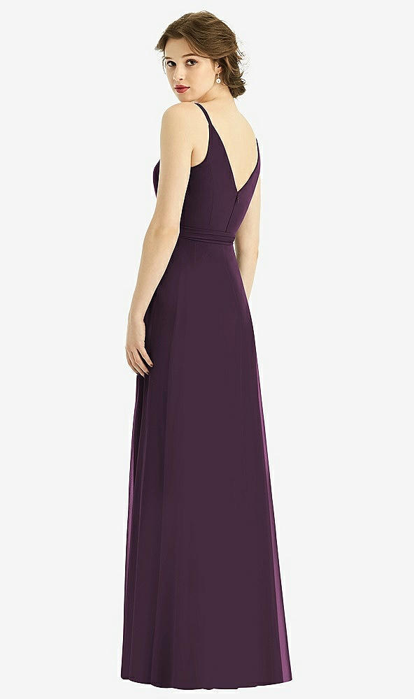 Back View - Aubergine Draped Wrap Chiffon Maxi Dress with Sash