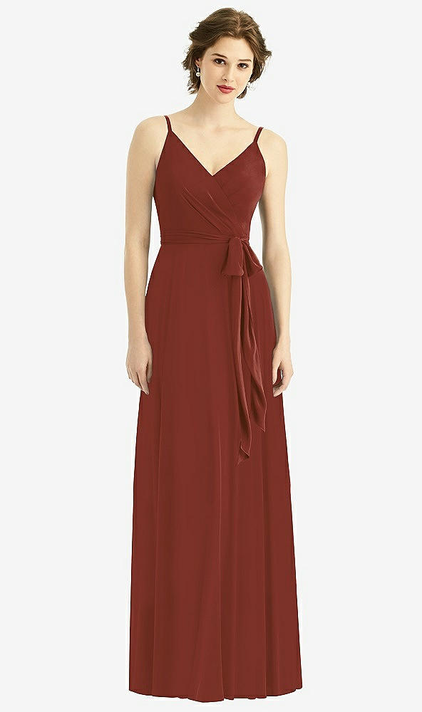 Front View - Auburn Moon Draped Wrap Chiffon Maxi Dress with Sash