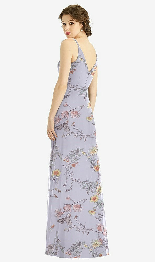 Back View - Butterfly Botanica Silver Dove Draped Wrap Chiffon Maxi Dress with Sash