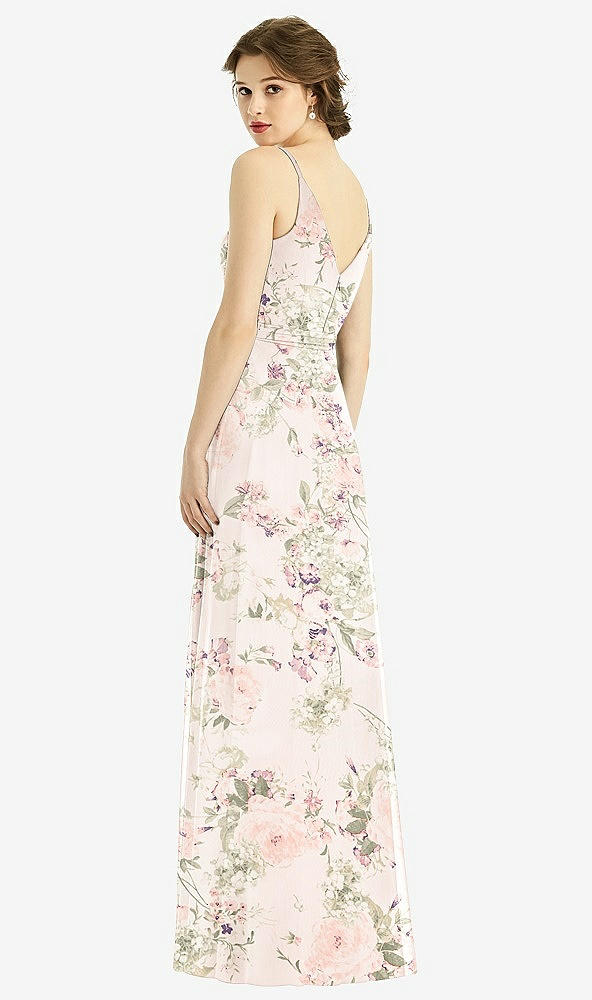 Back View - Blush Garden Draped Wrap Chiffon Maxi Dress with Sash