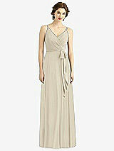 Front View Thumbnail - Champagne Draped Wrap Chiffon Maxi Dress with Sash