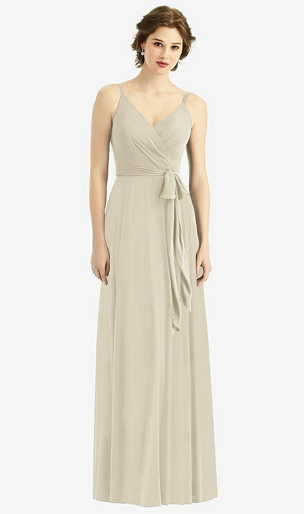 Front View - Champagne Draped Wrap Chiffon Maxi Dress with Sash