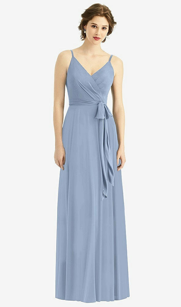 Front View - Cloudy Draped Wrap Chiffon Maxi Dress with Sash