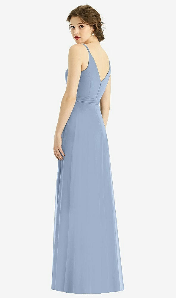 Back View - Cloudy Draped Wrap Chiffon Maxi Dress with Sash