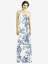 Front View Thumbnail - Cottage Rose Dusk Blue Draped Wrap Chiffon Maxi Dress with Sash