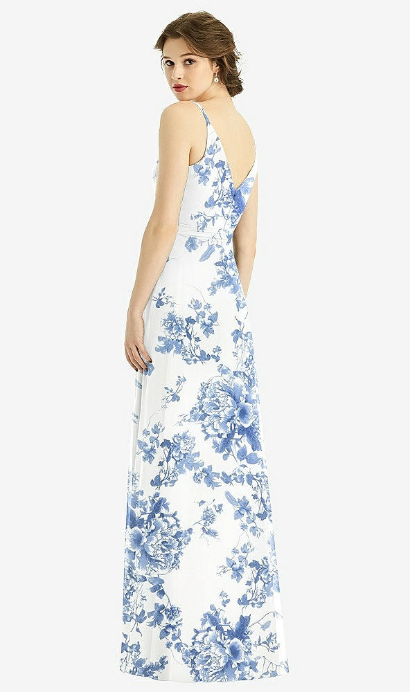 Back View - Cottage Rose Dusk Blue Draped Wrap Chiffon Maxi Dress with Sash