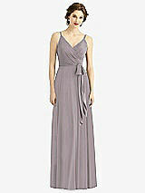 Front View Thumbnail - Cashmere Gray Draped Wrap Chiffon Maxi Dress with Sash